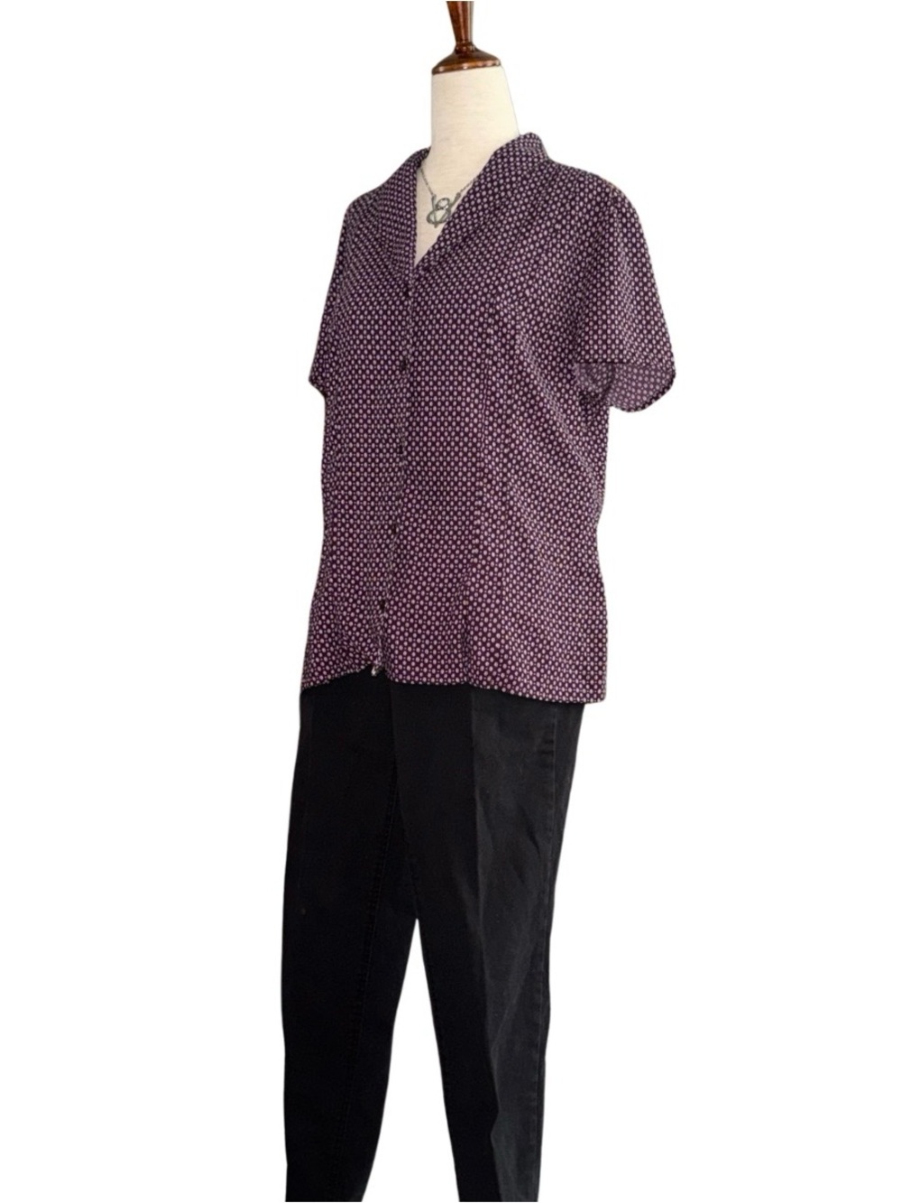 Retro Burgundy Print Blouse Picniccore
Rockabilly Top - Picture 8 of 9